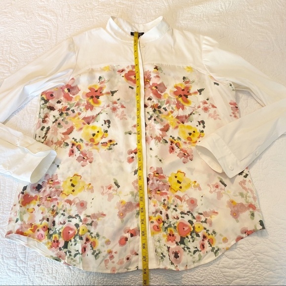 Worth Watercolor Floral Silk Stand Collar Blouse - Picture 10 of 13